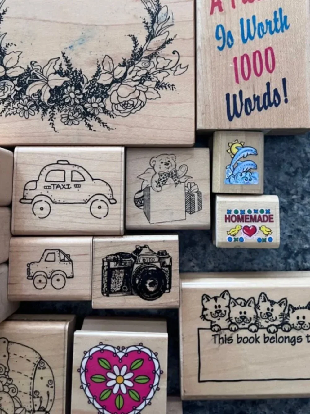 Vintage Wooden Stamp Collection - Natural Wood Color